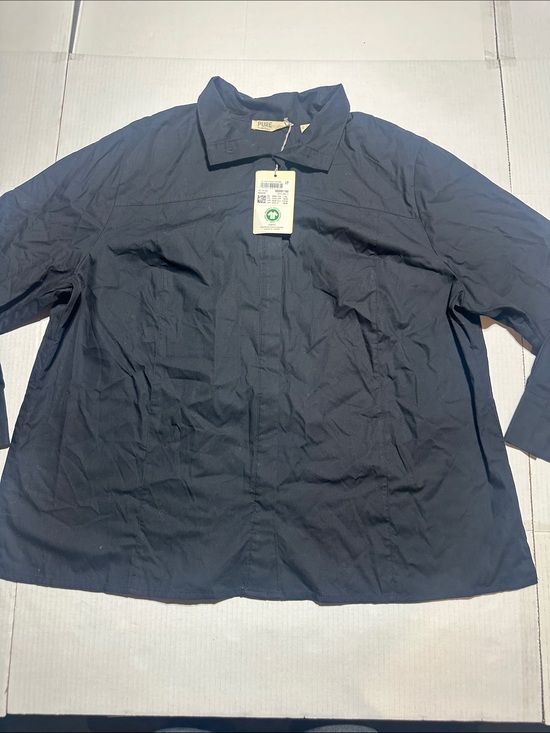 Ulla Popken Tops - NWT Pure black Ulla Popken Navy elbow length button down top organic 100% cotton